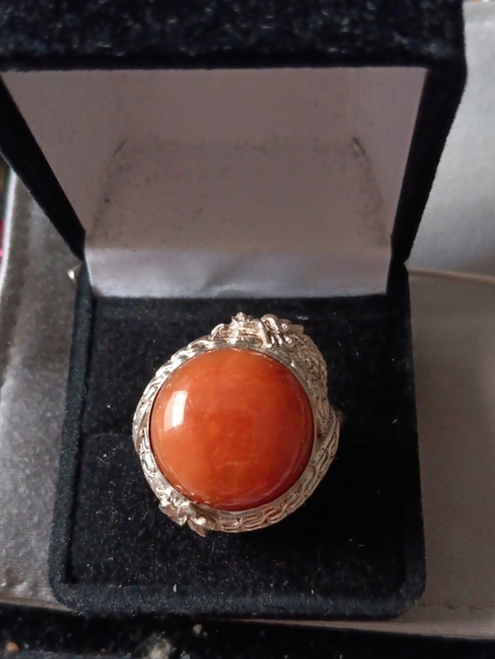 D'Joy Bali Legacy Red Jade (D) 18.35 ctw Dragon Ring in Sterling Silver